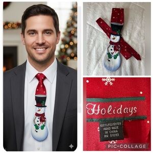 Holidays Men's Christmas Holiday Snowman Shape Neck Tie Snowflakes